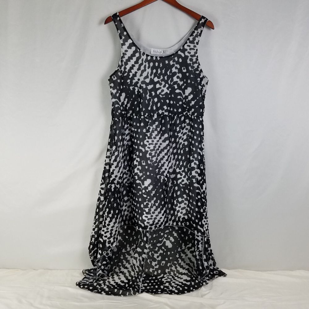 Geri C. Dress Womens Large Black‎ White Hi-Low Sheer Sleeveless Scoop Neck